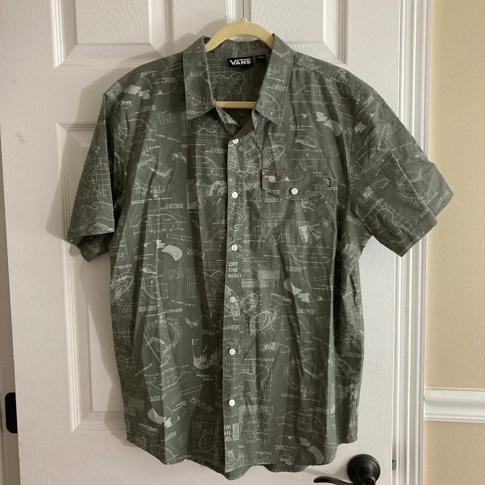 Vans 100% Cotton Skate Park Print Button Up Short Sleeve Shirt Size L